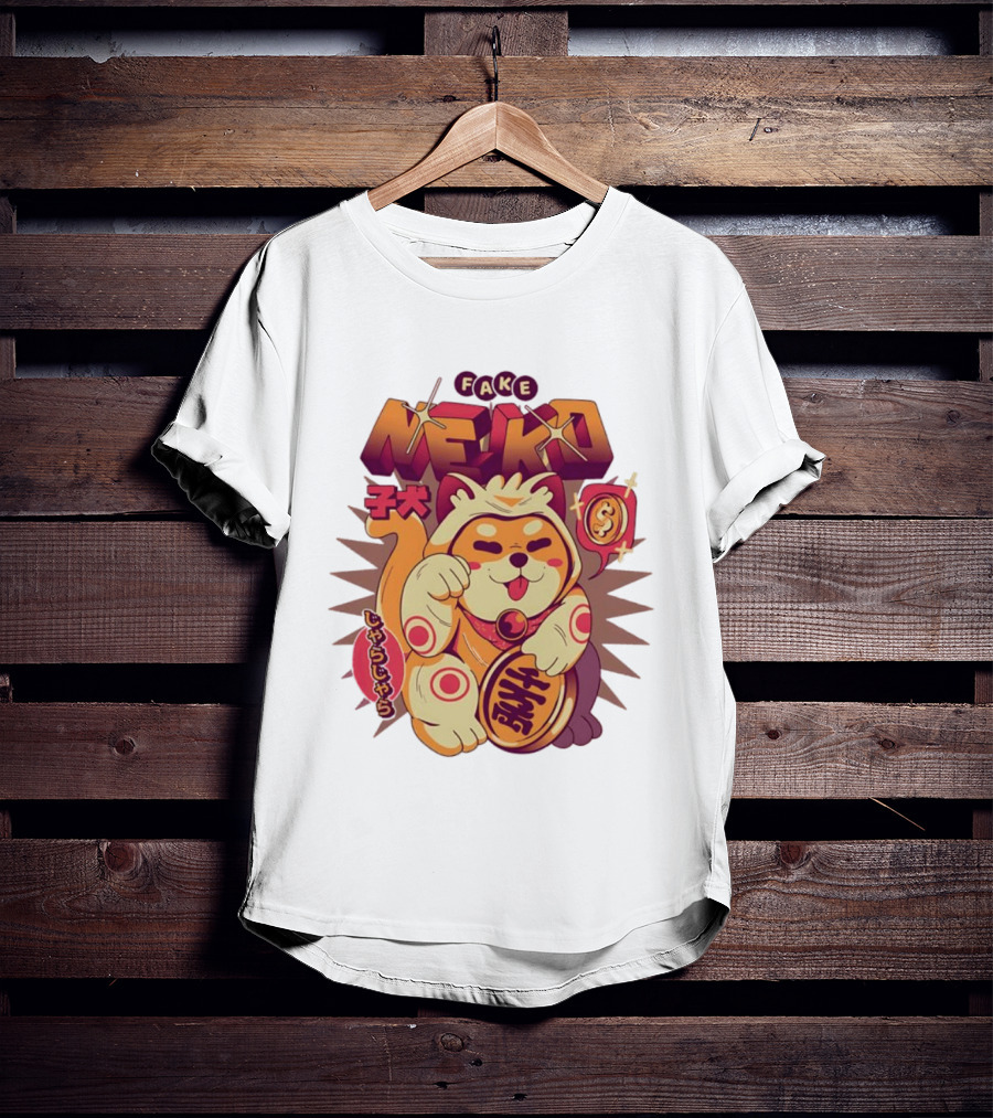Fake Neko Shiba Inu Lucky Cat Coin Japan T-Shirt