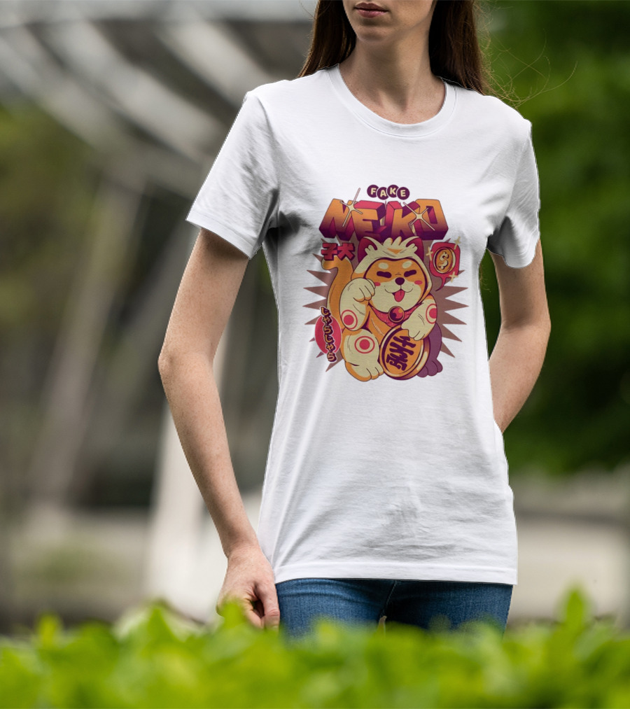 Fake Neko Shiba Inu Lucky Cat Coin Japan T-Shirt