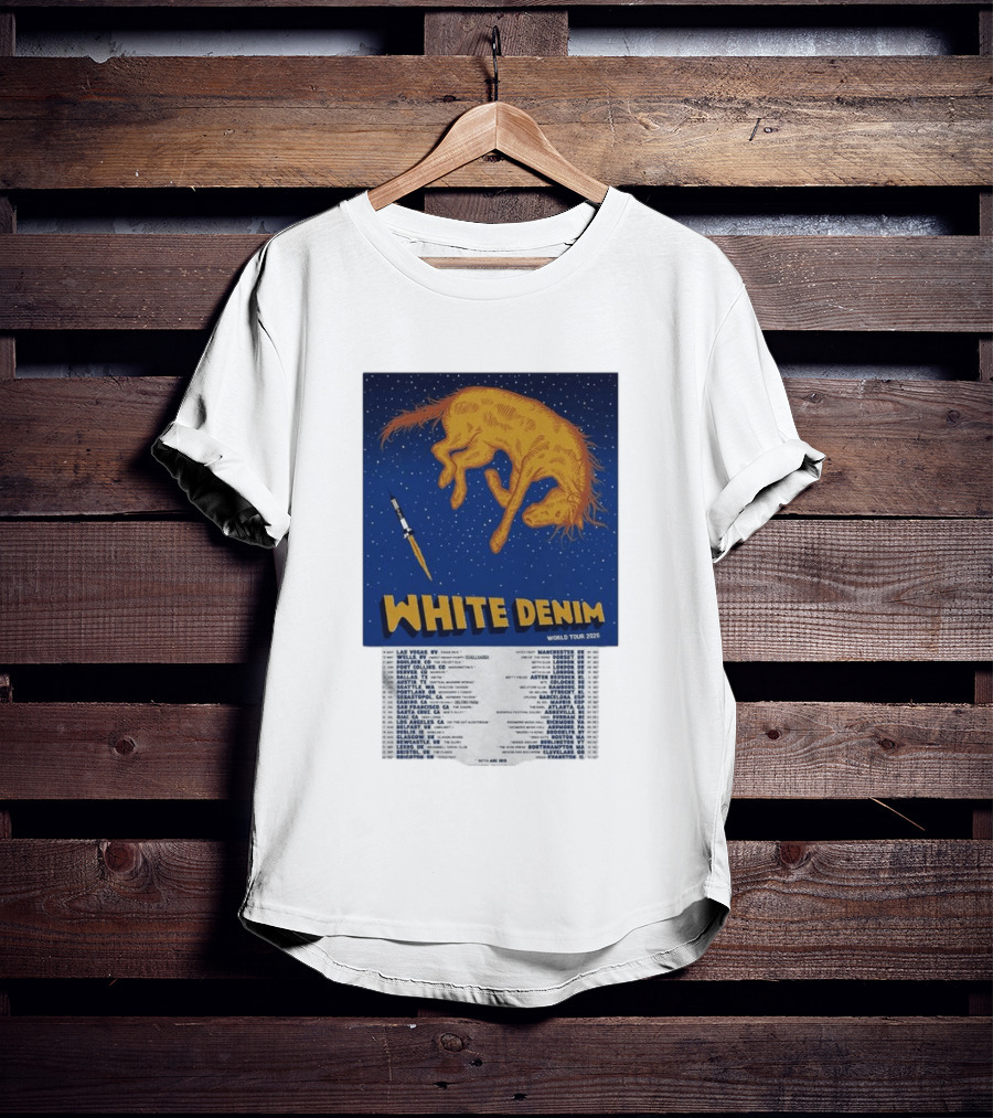 White Denim World Tour 2026 Tour Dates And Cities With Starry Night Horse Scene T-Shirt