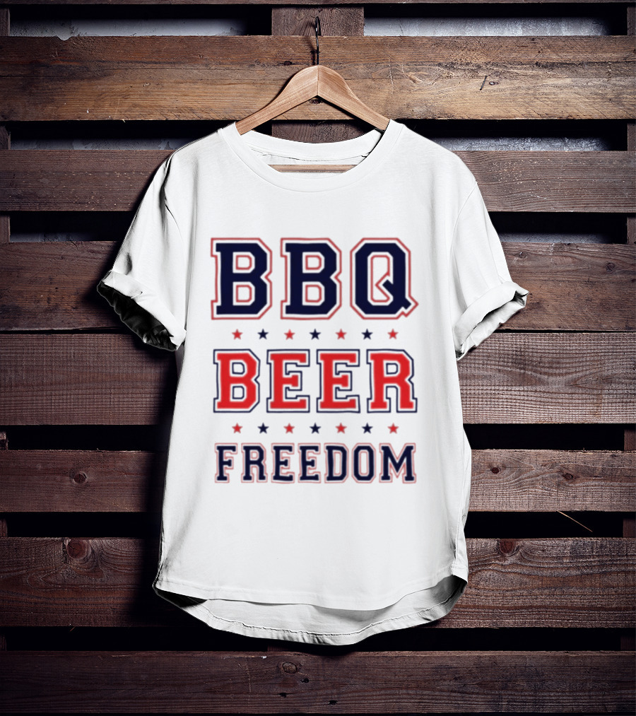 BBQ Beer Freedom Stars Bold Text Patriotic T-Shirt