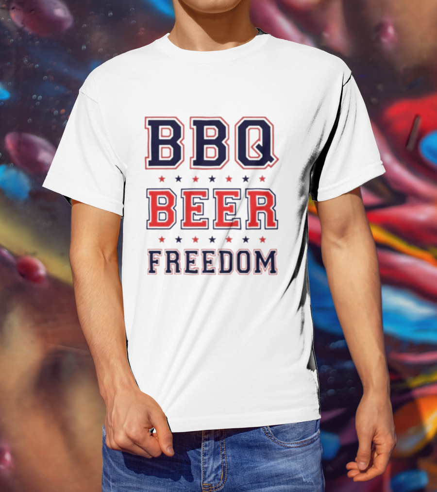BBQ Beer Freedom Stars Bold Text Patriotic T-Shirt
