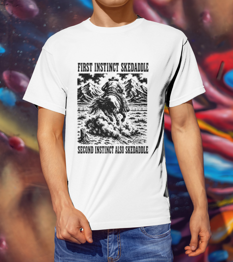First Instinct Skedaddle Second Instinct Also Skedaddle Mountain Horse Scene T-Shirt