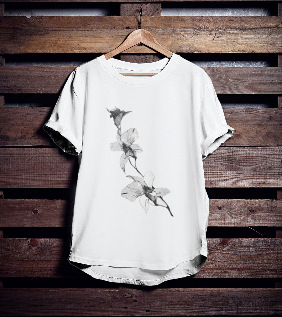 Orchid Flower Botanical Illustration Monochrome Blossom Print T-Shirt