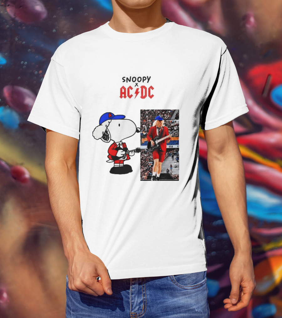 Snoopy Peanuts AC DC Angus Young Rock Concert T-Shirt