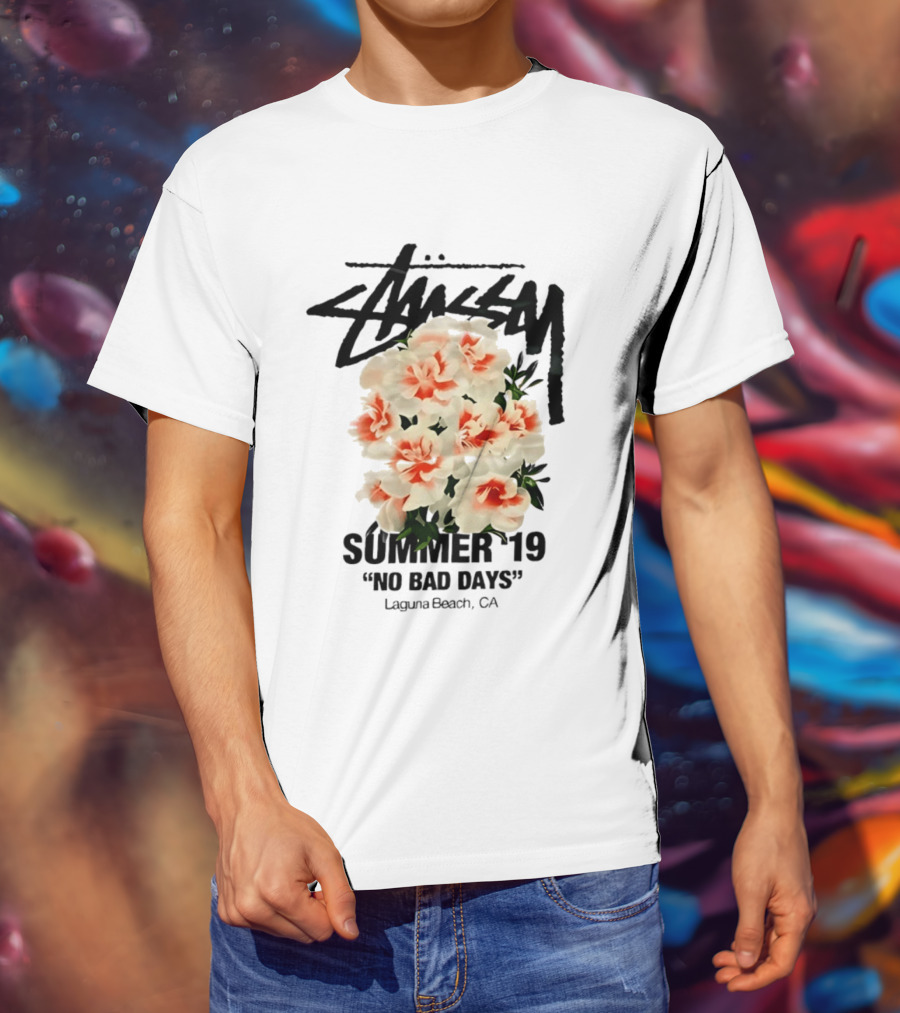 Stussy Summer 19 No Bad Days Floral Laguna Beach CA T-Shirt