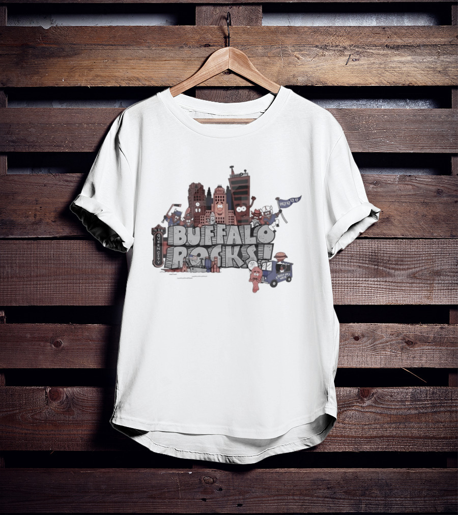 Buffalo Rocks City Landmarks Cartoon Historic Skyline T-Shirt