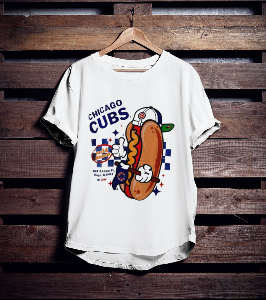 Chicago Cubs World Famous 1060 Addison St Hot Dog Wrigley Field Baseball Fan T-Shirt