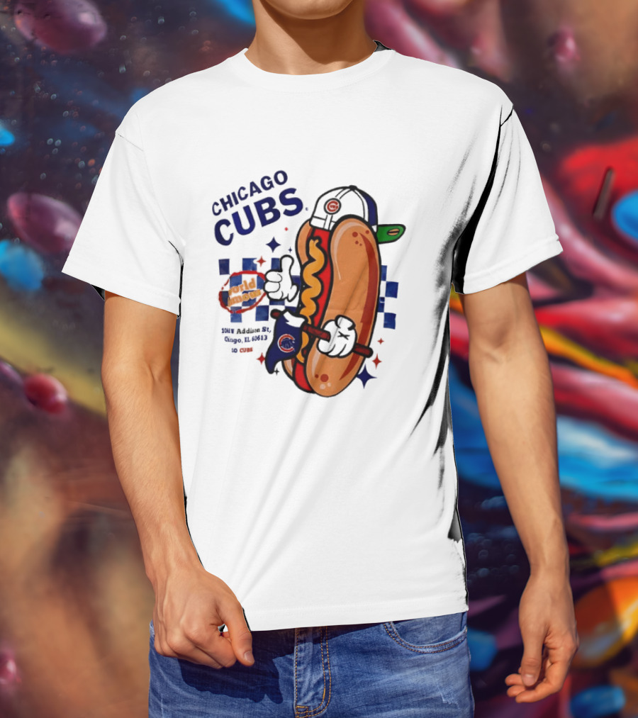 Chicago Cubs World Famous 1060 Addison St Hot Dog Wrigley Field Baseball Fan T-Shirt