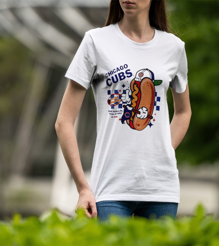 Chicago Cubs World Famous 1060 Addison St Hot Dog Wrigley Field Baseball Fan T-Shirt