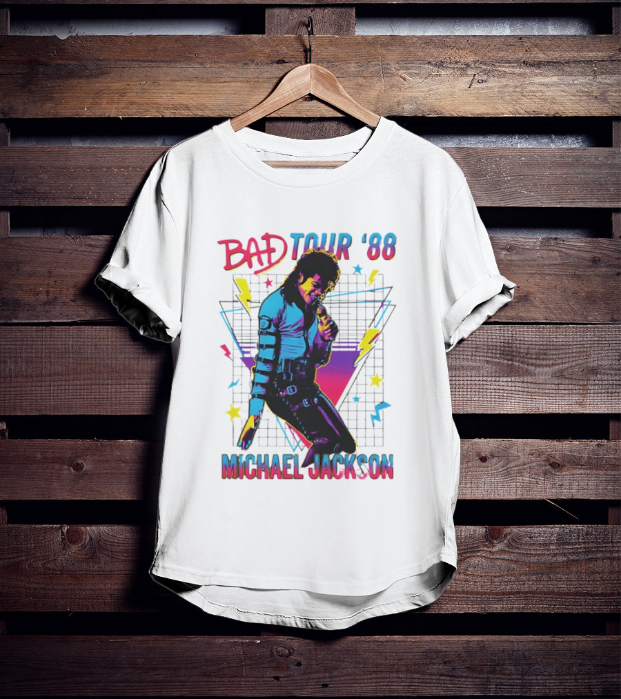 BAD Tour '88 Michael Jackson 90s Styles Retro Lightning Stars T-Shirt