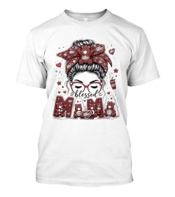 Messy Bun Dr Pepper Blessed Mama Glasses And Bandana T-Shirt