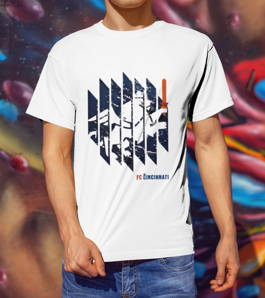 FC Cincinnati Sheared Lion Football Fans Iconic Bold Striped Image T-Shirt