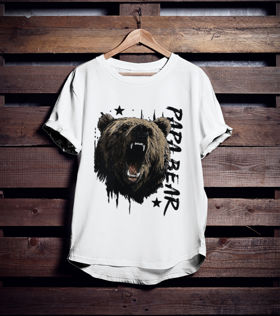 Papa Bear Distressed Flag Bold Grizzly Roar Father's Day T-Shirt