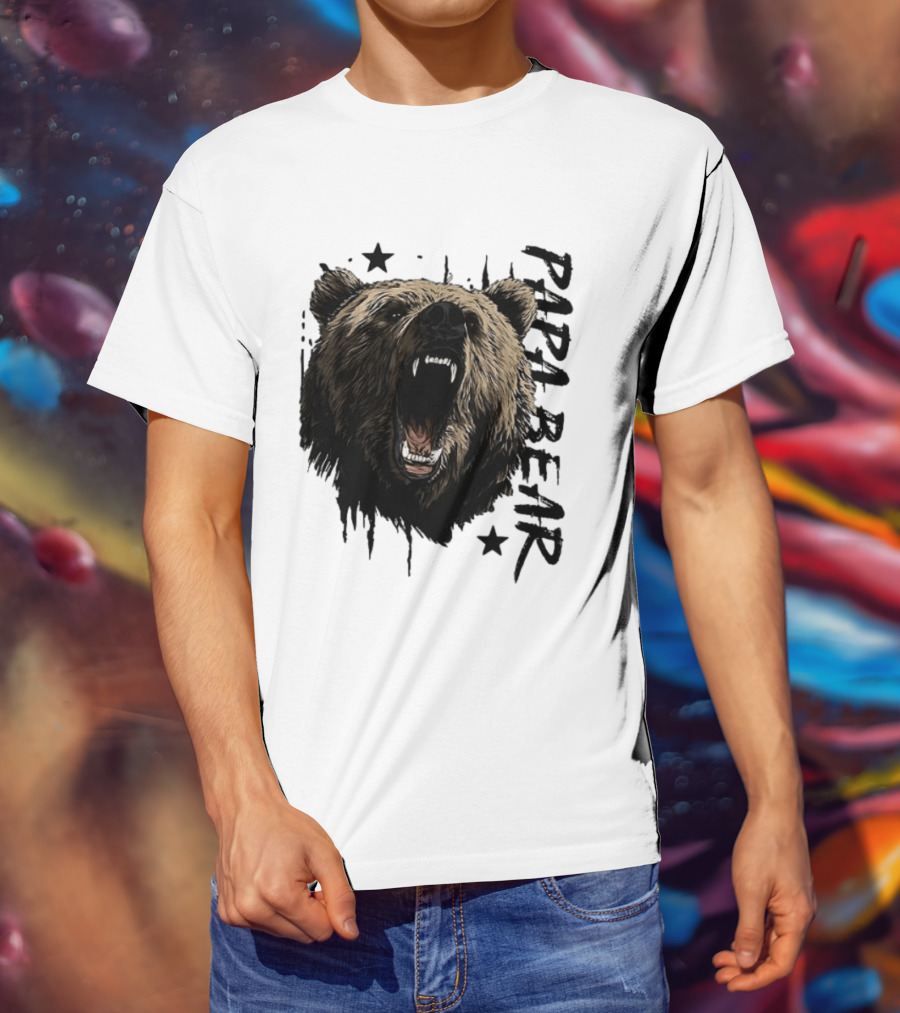 Papa Bear Distressed Flag Bold Grizzly Roar Father's Day T-Shirt