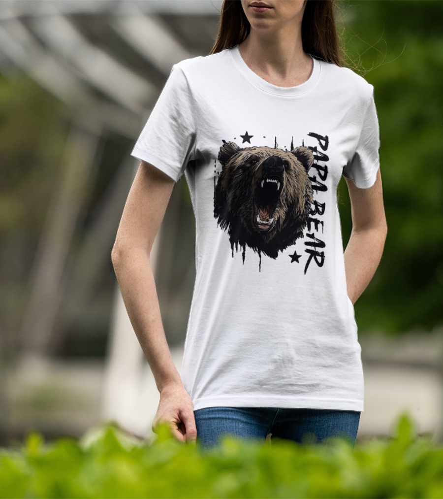 Papa Bear Distressed Flag Bold Grizzly Roar Father's Day T-Shirt