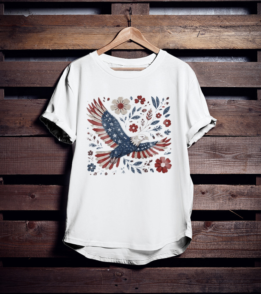 Patriotic Eagle 4th Of July USA 250th Anniversary Freedom Floral T-Shirt