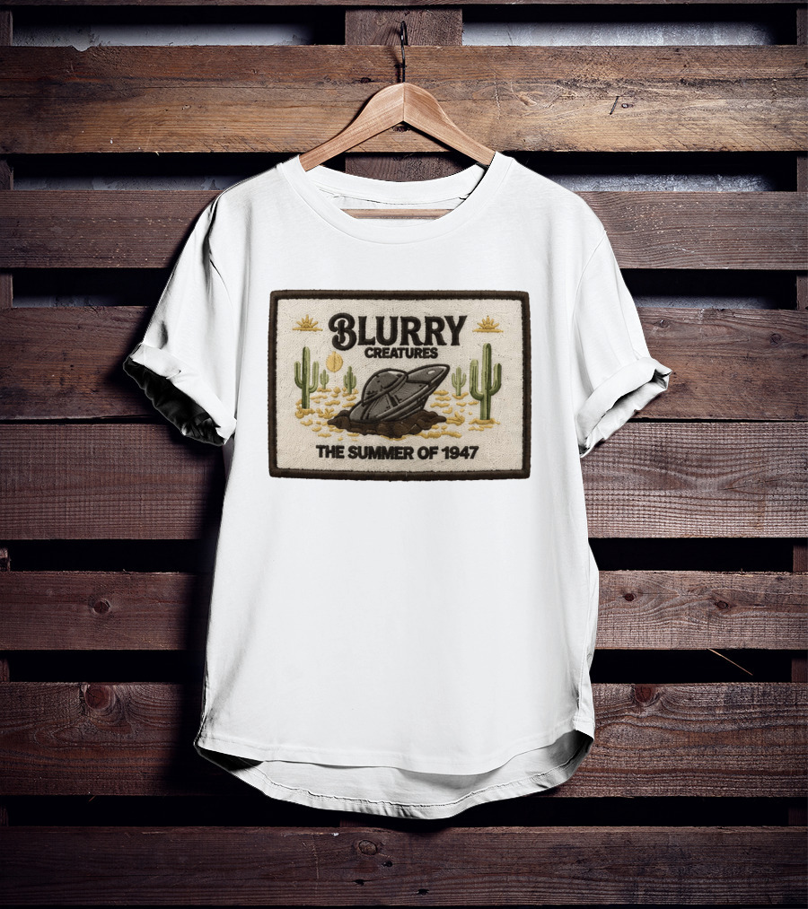 Blurry Creatures UFO Summer 1947 Desert Landscape Cactus Scene T-Shirt