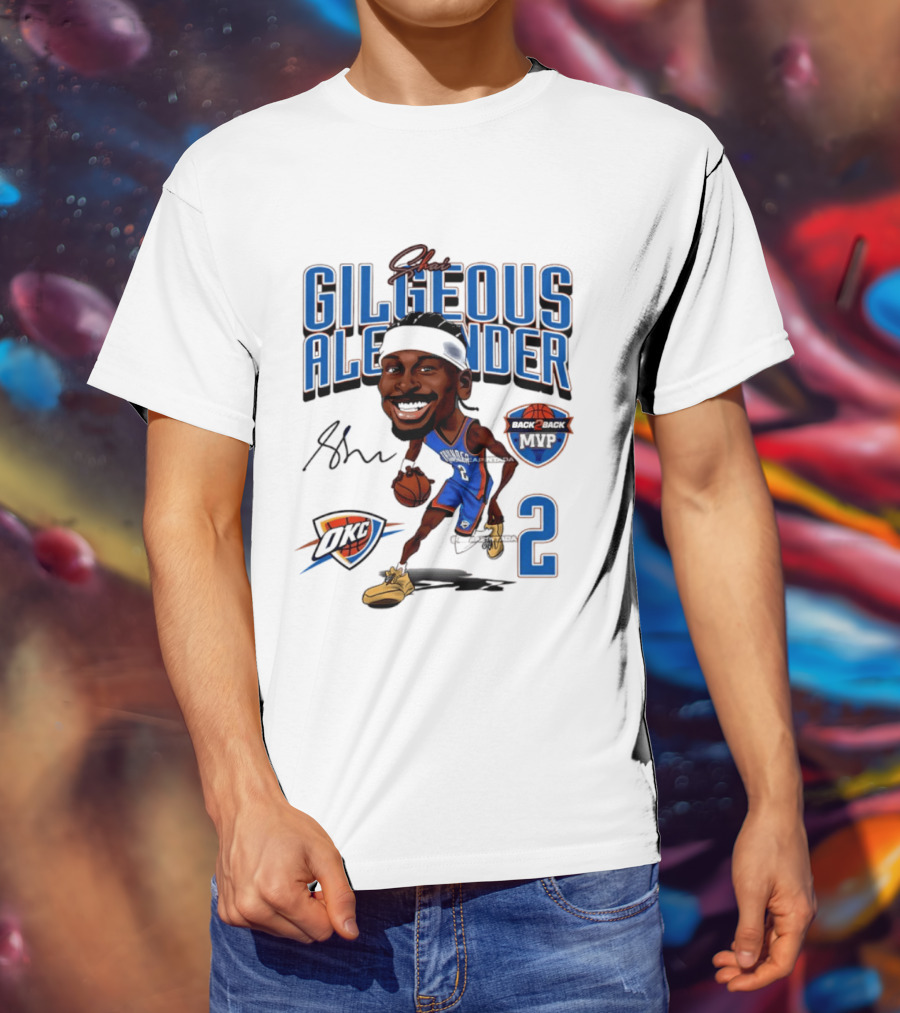Shai Gilgeous Alexander OKC Thunder Back 2 Back MVP Number 2 Caricature T-Shirt