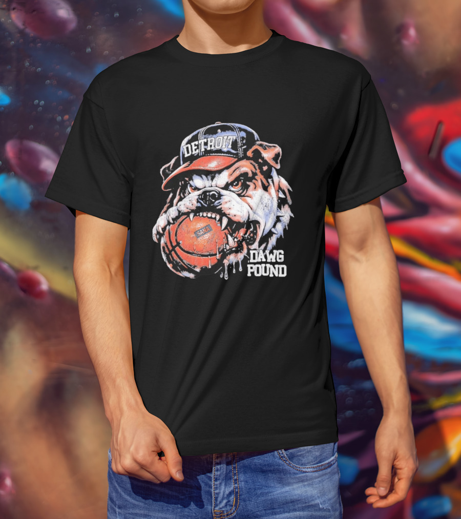 Detroit Bulldog Holding Basketball Dawg Pound T-Shirt