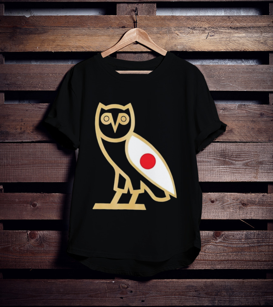 OVO Owl Japan Flag Icon Gold Outline And Red Circle Motif T-Shirt