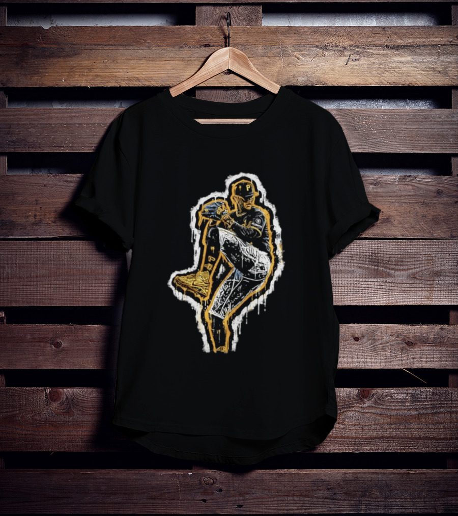 Paul Skenes Pittsburgh Pirates Pitching Pose Splatter Paint T-Shirt