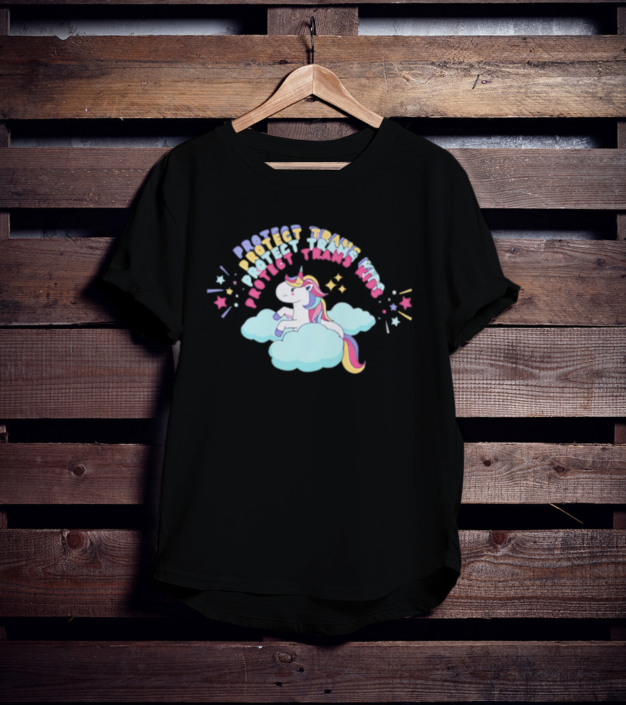 Protect Trans Kids Unicorn Rainbow Stars Cloud T-Shirt