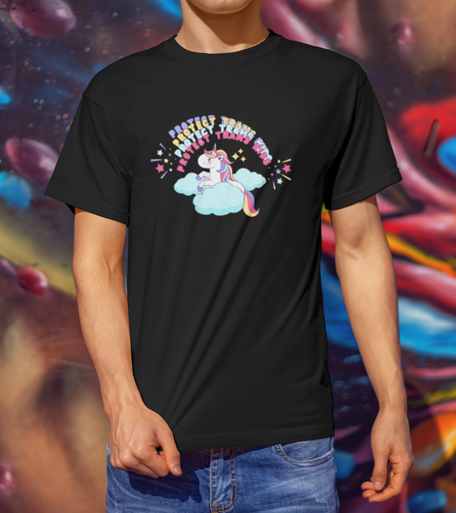 Protect Trans Kids Unicorn Rainbow Stars Cloud T-Shirt