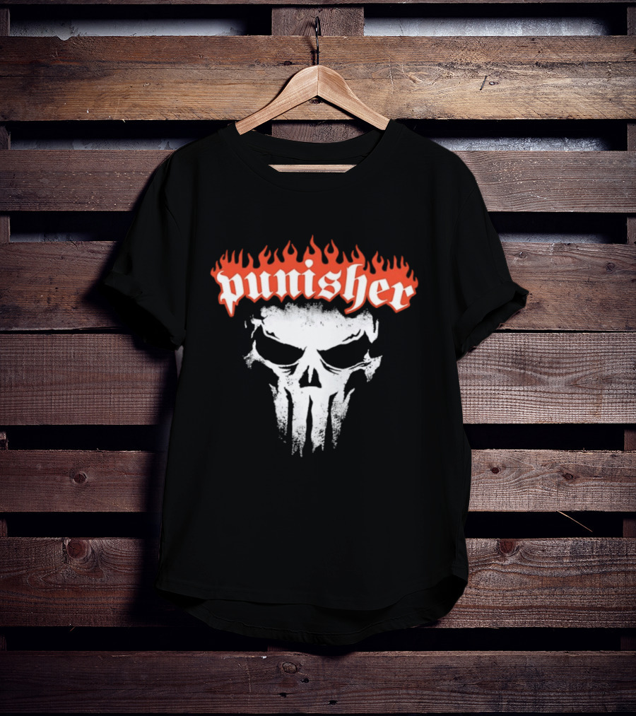 Punisher Skull Flame Graphic With Fiery T-Shirt