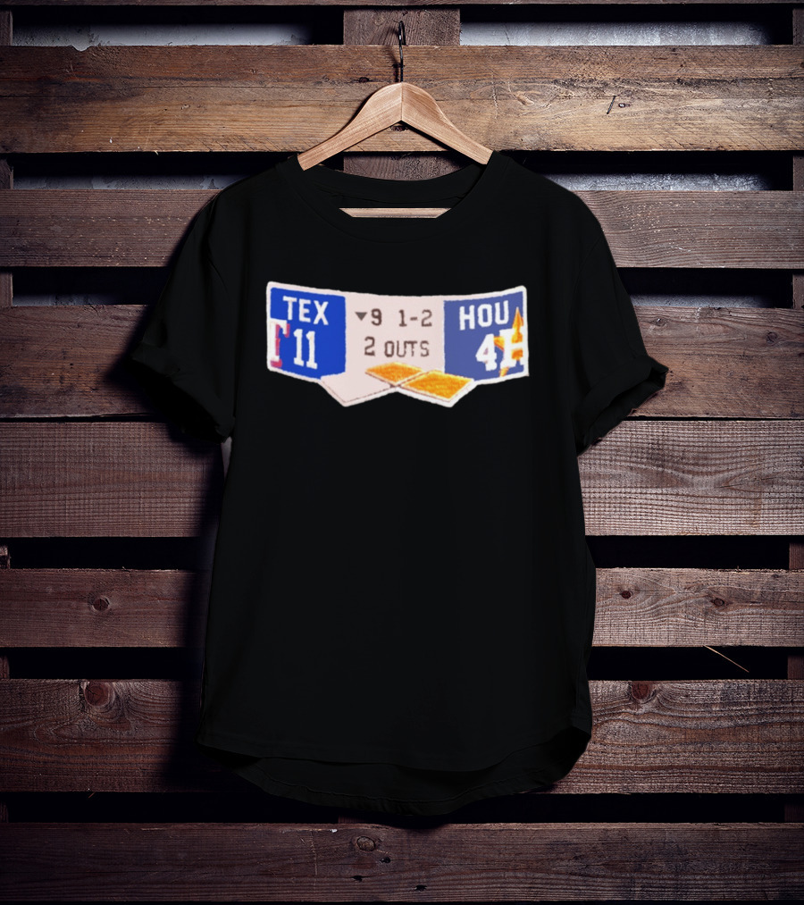 Texas Rangers 11 Houston Astros 4 Scoreboard 9th Inning 2 Outs T-Shirt
