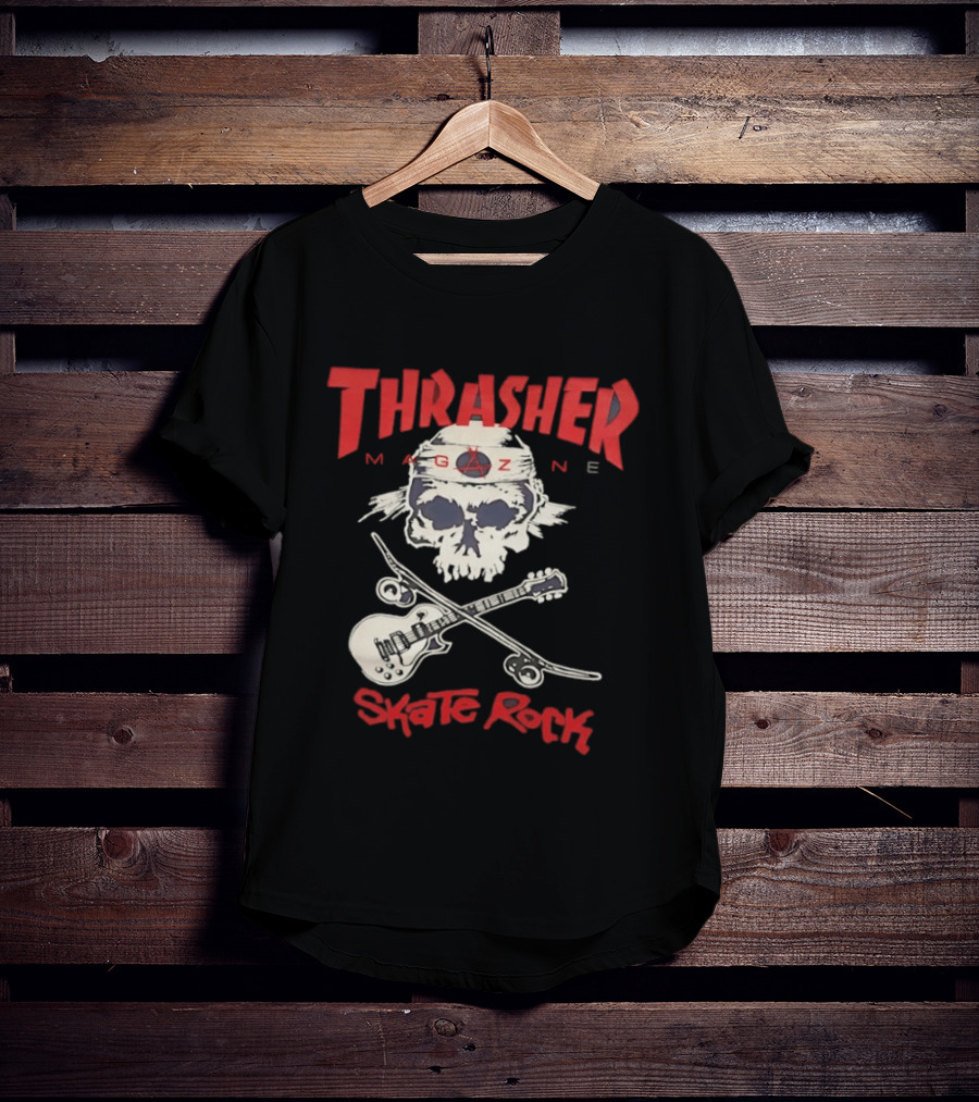 Thrasher Magazine Skate Rock Skull Guitar Crossbones T-Shirt