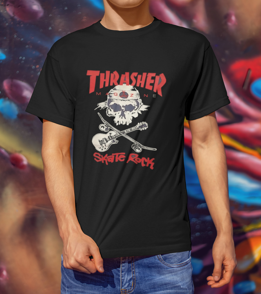 Thrasher Magazine Skate Rock Skull Guitar Crossbones T-Shirt