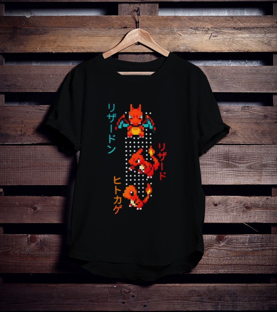 Pokémon Charizard Evolution Pixel Art With And T-Shirt