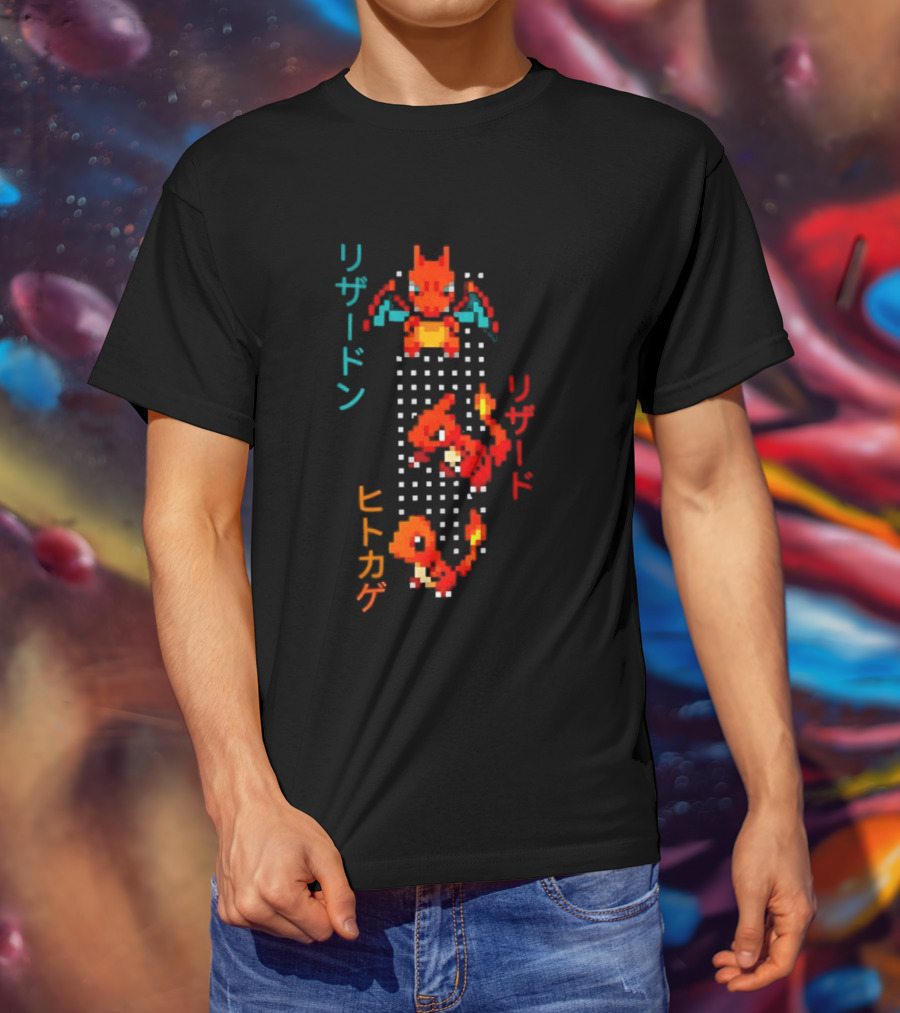 Pokémon Charizard Evolution Pixel Art With And T-Shirt