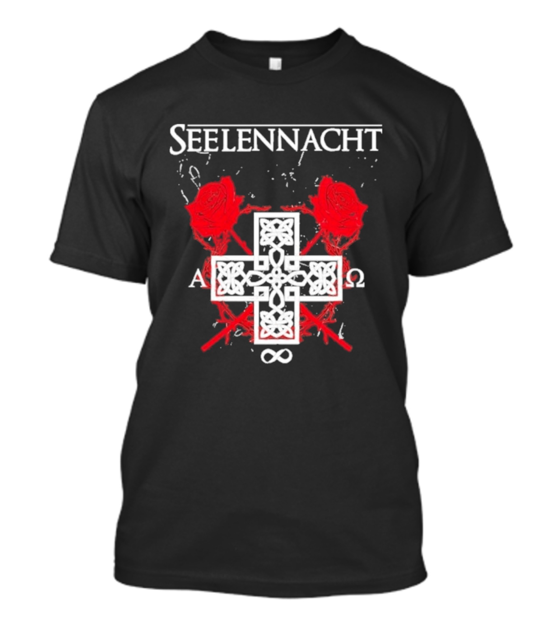 Seelennacht Celtic Cross Red Roses Alpha Omega Infinity T-Shirt