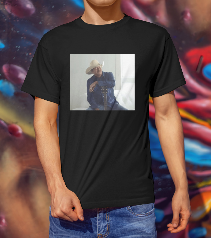 Alan Jackson I Want To Stroll Over Heaven With You White Hat Blue Guitar T-Shirt