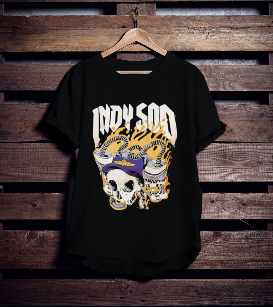 Indy 500 Skull Cap Beer Drinking Racing T-Shirt
