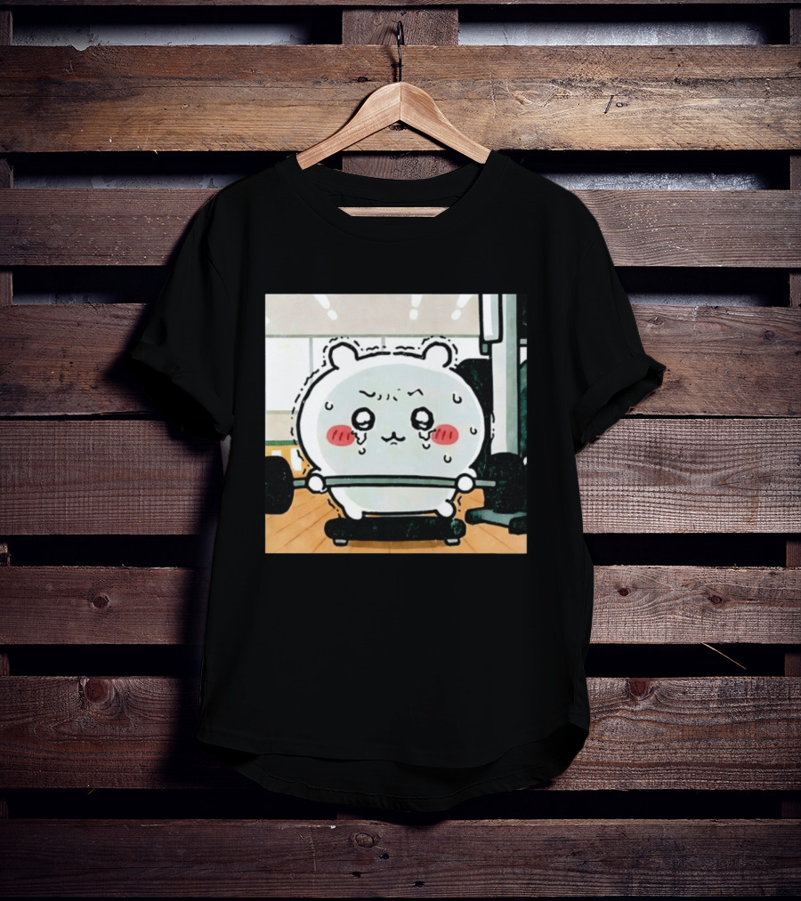 Chiikawa Usagi Exercising Gym Scene Cute Cartoon Character Training T-Shirt