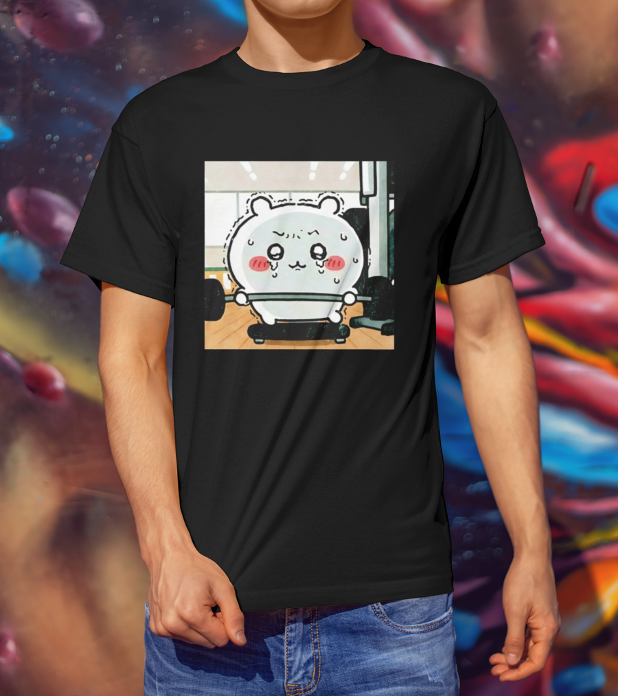 Chiikawa Usagi Exercising Gym Scene Cute Cartoon Character Training T-Shirt