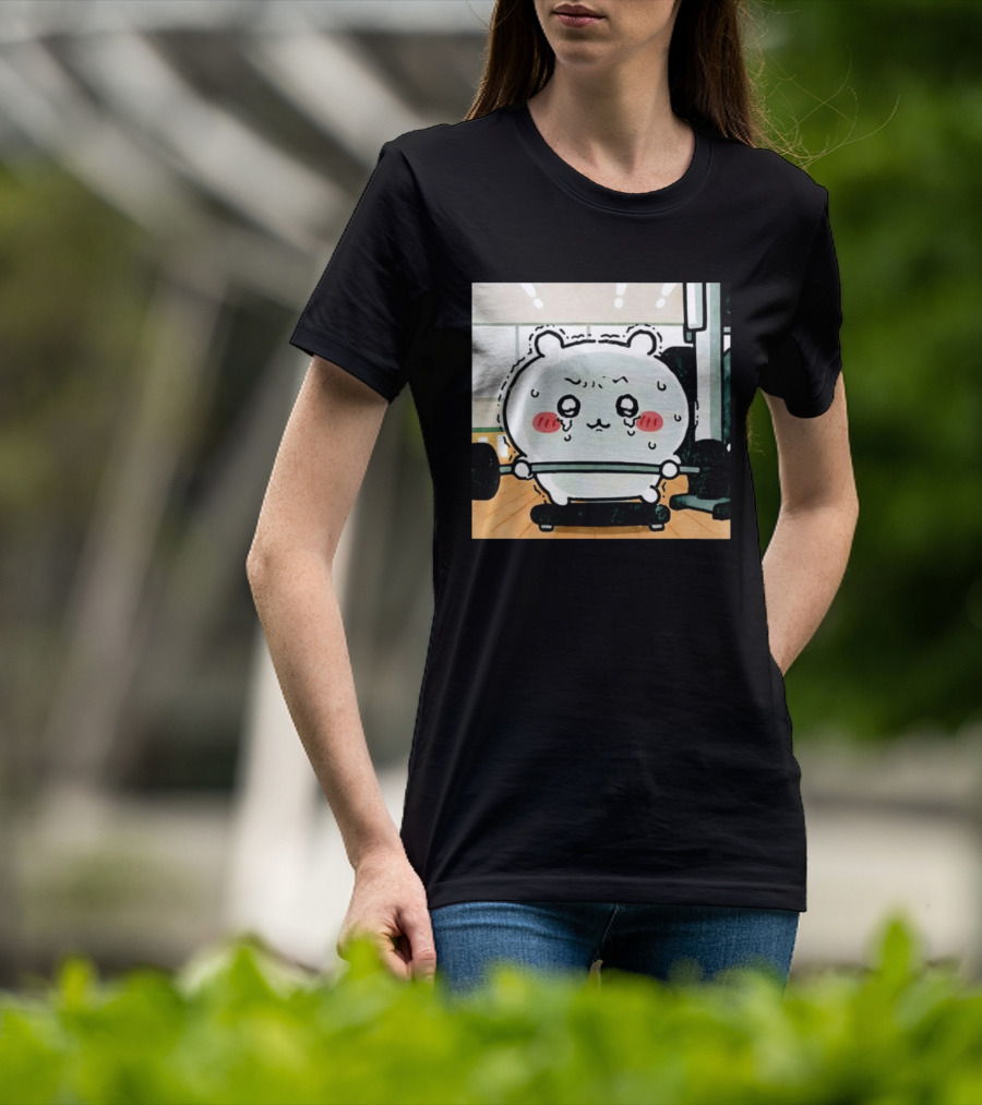 Chiikawa Usagi Exercising Gym Scene Cute Cartoon Character Training T-Shirt