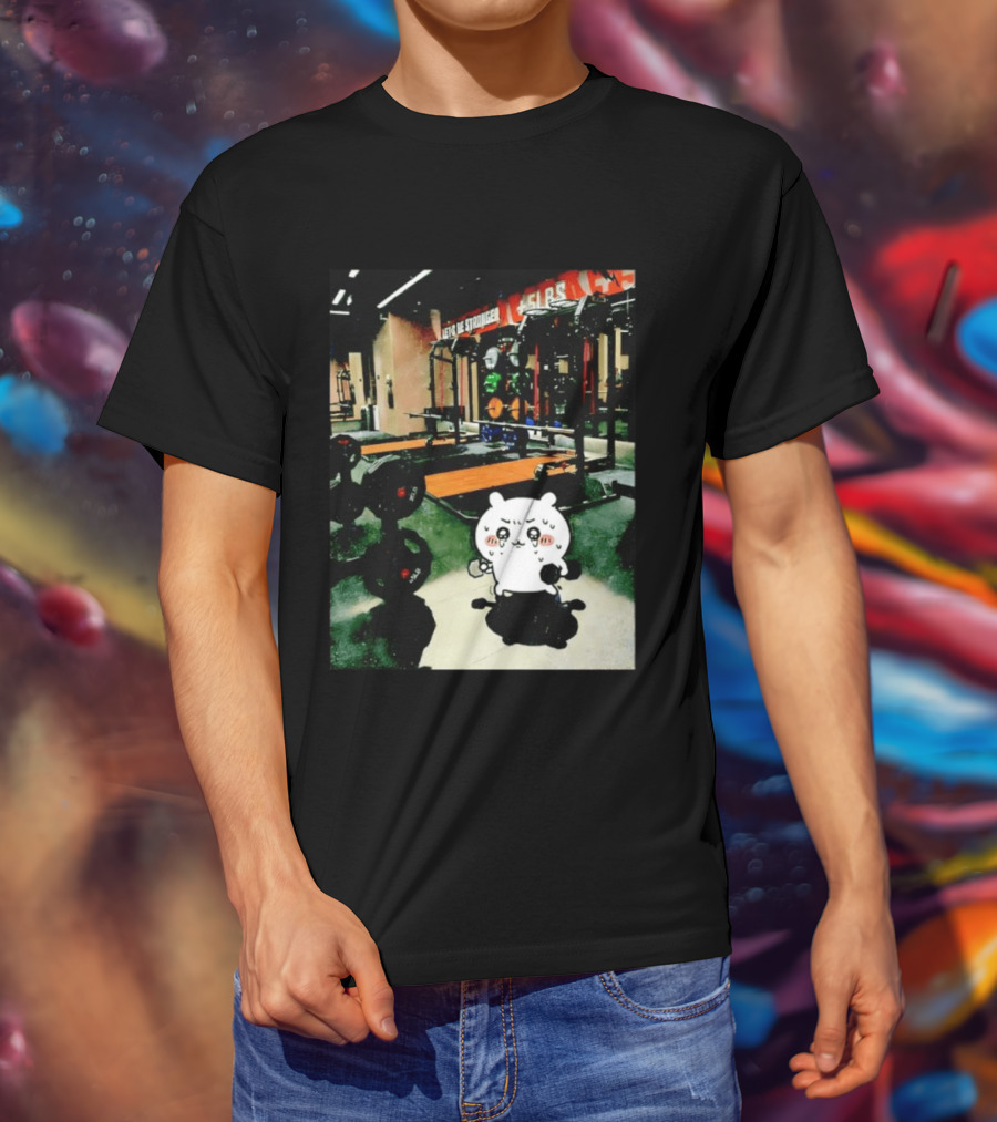 Usagi Working Out At The Gym Let's Be Stronger Chiikawa Fitness Motivational Scene T-Shirt