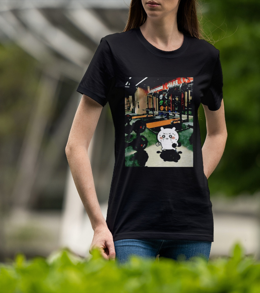 Usagi Working Out At The Gym Let's Be Stronger Chiikawa Fitness Motivational Scene T-Shirt