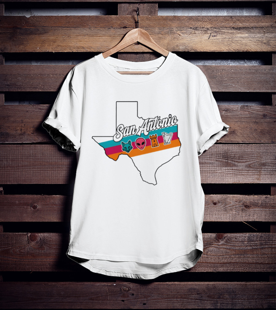 San Antonio Texas Map Alien Fox Castle Harp 2026 T-Shirt