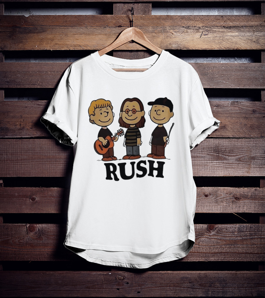 Rush Peanuts Band Members Cartoon Characters Guitar And Drumsticks T-Shirt