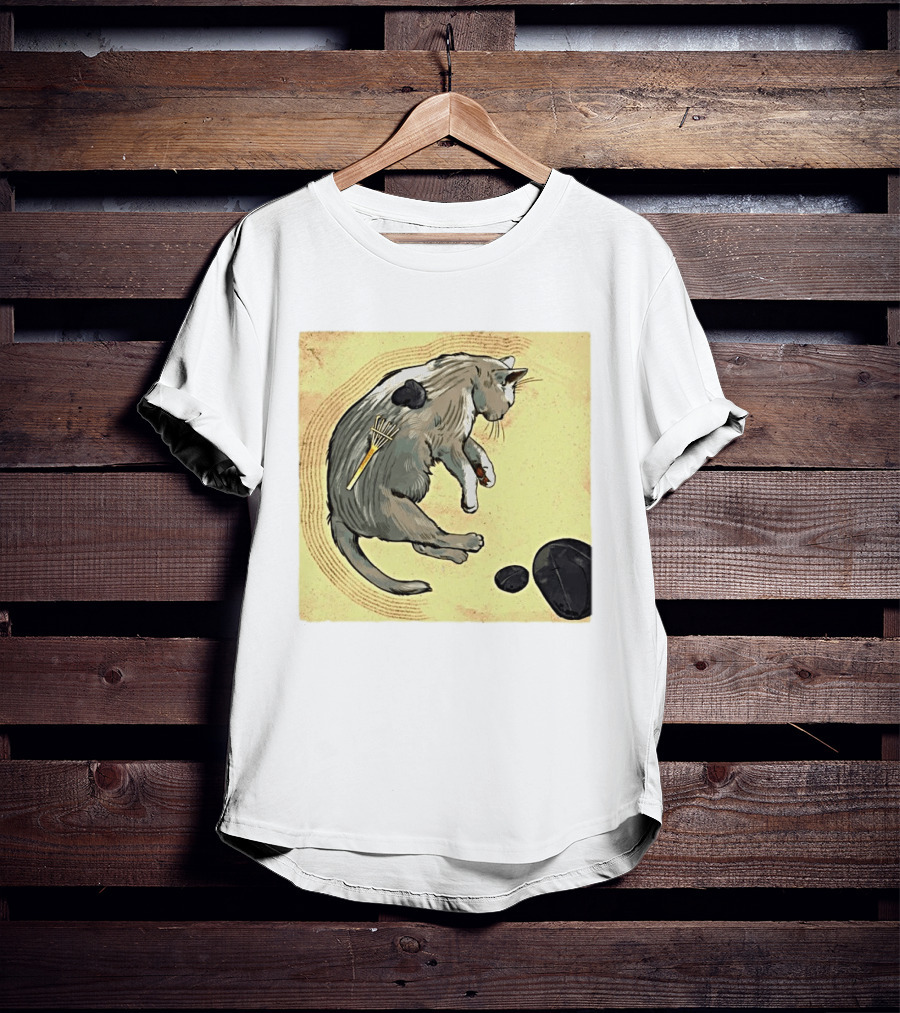 Zen Garden Kitty Rake And Stones Tranquility T-Shirt