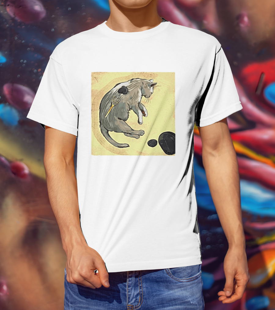 Zen Garden Kitty Rake And Stones Tranquility T-Shirt