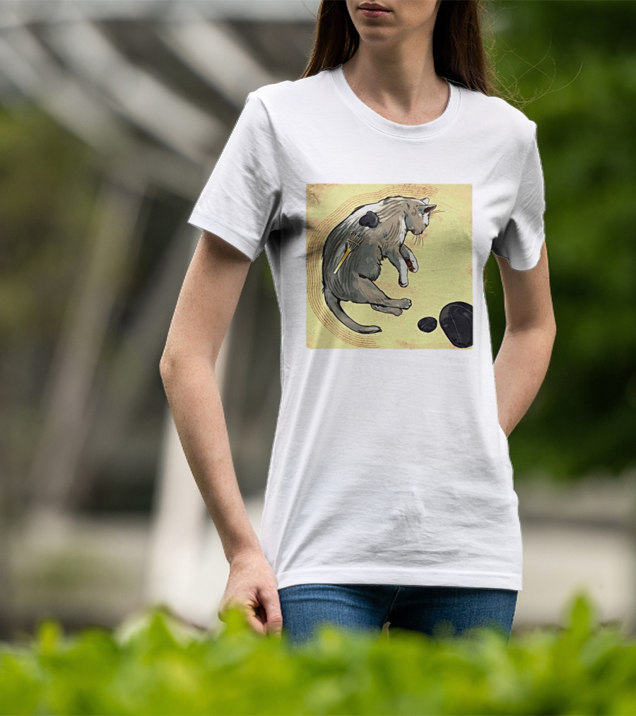 Zen Garden Kitty Rake And Stones Tranquility T-Shirt