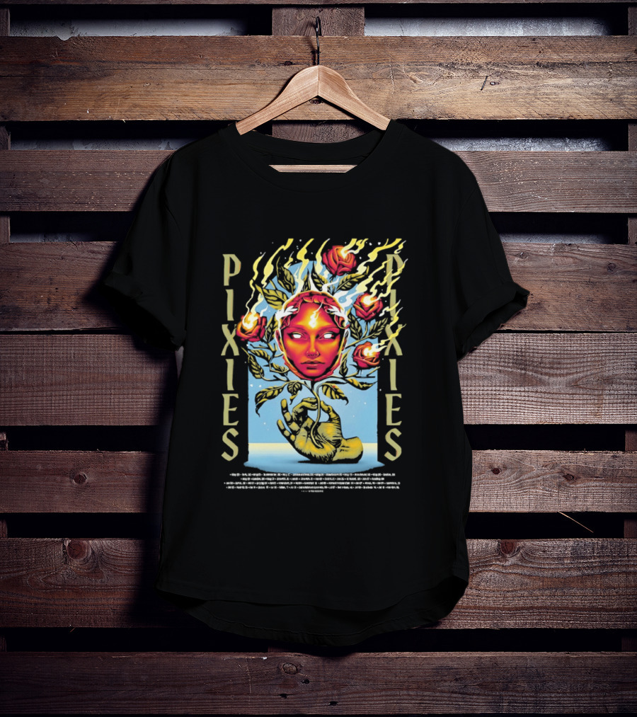 Pixies Europe And UK Tour 2026 Flaming Roses Face T-Shirt