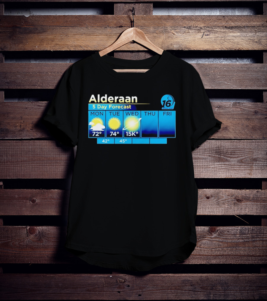 Alderaan 5 Day Forecast Weather Channel Sci Fi Parody 15K Degrees Mon Thu Fri T-Shirt
