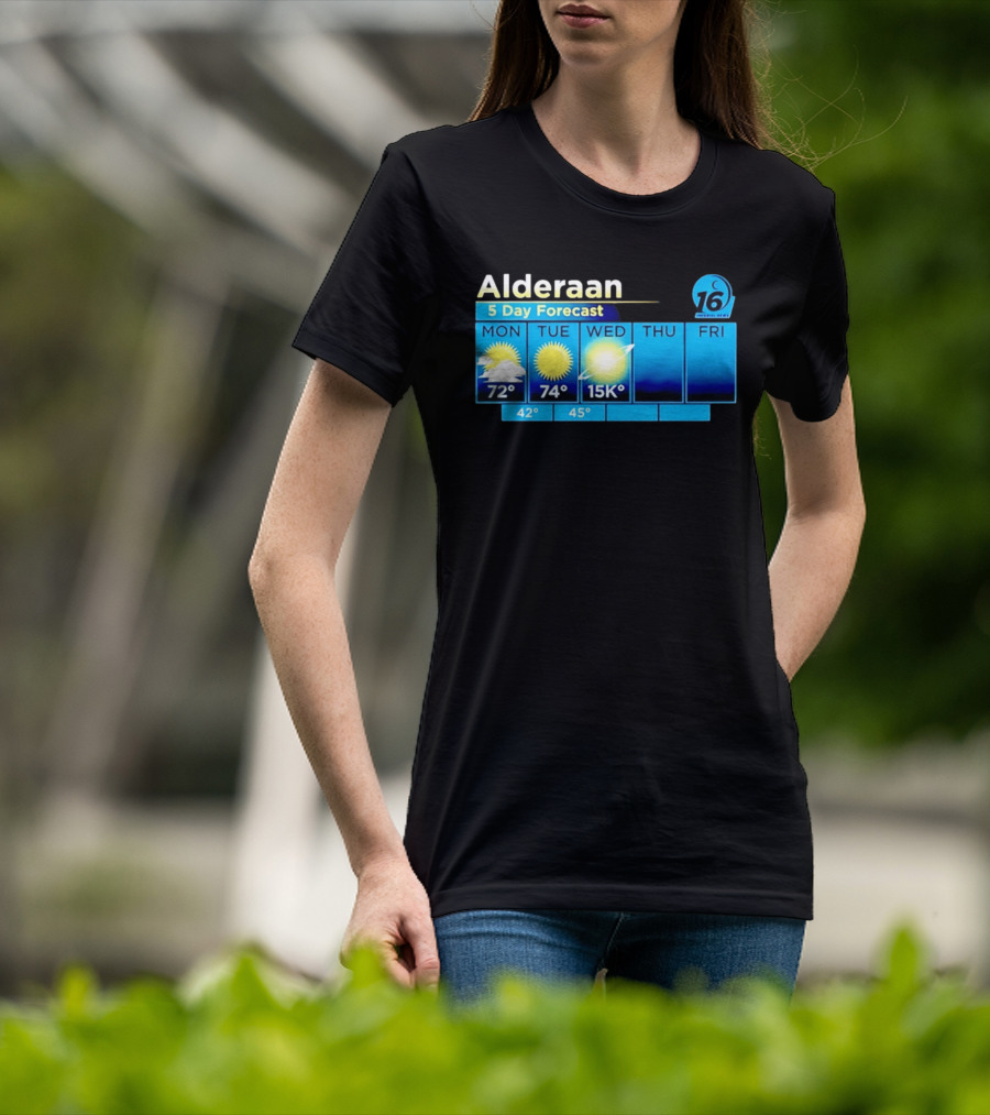 Alderaan 5 Day Forecast Weather Channel Sci Fi Parody 15K Degrees Mon Thu Fri T-Shirt