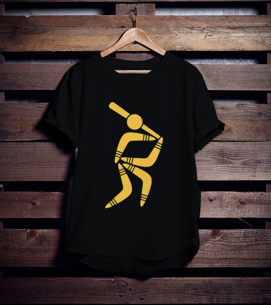 Boomerang Baseball Batting Pose Yellow Tribal T-Shirt